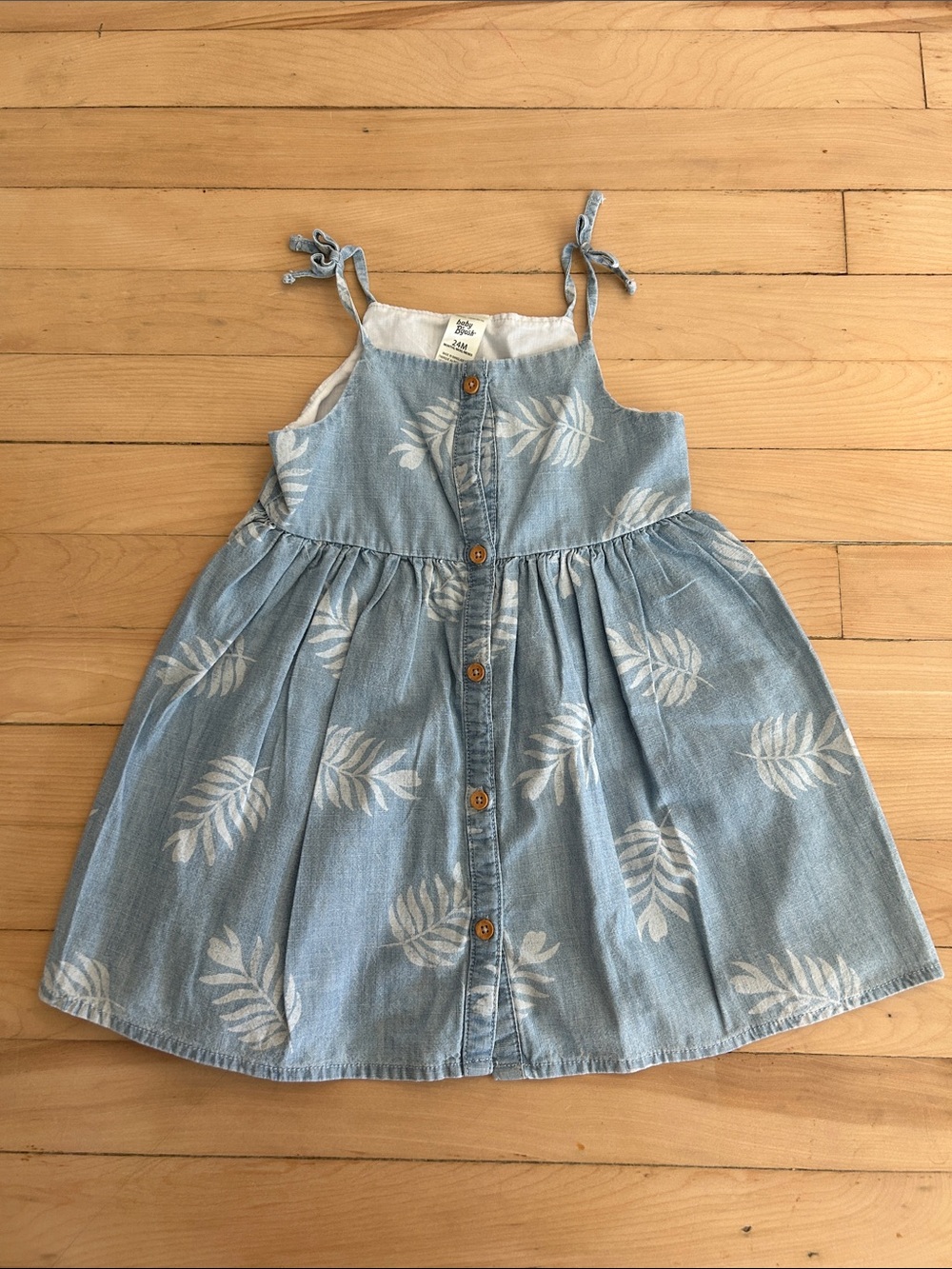 Oshkosh B’Gosh - Light Blue Leaf-Print Button-Front Kids Dress - size 24M